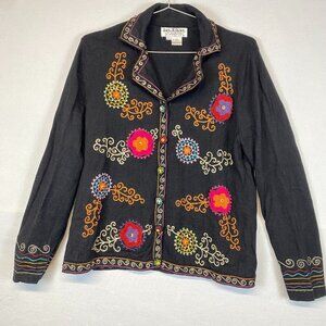Vintage Jack B Quick Boho Embroidered Button Cotton Cardigan Large Wearable Art